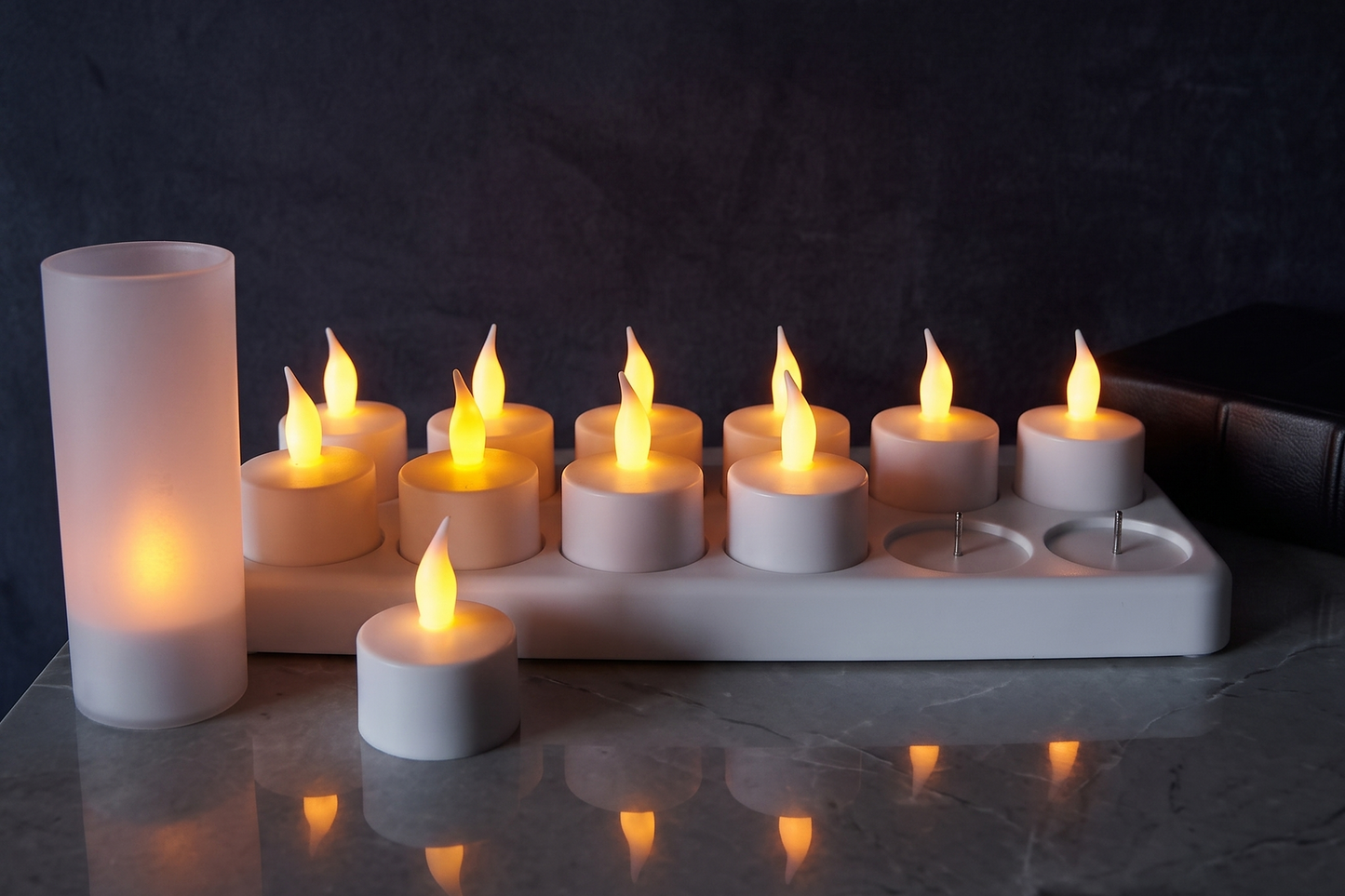 PLATEAU DE BOUGIES RECHARGEABLES avec photophores